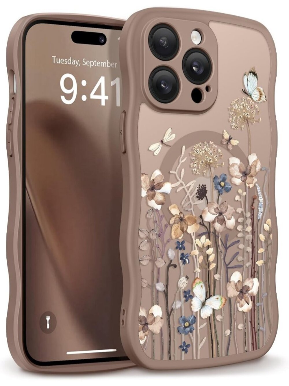 iPhone 14 Pro Autumnflit/Brown Compatible with MagSafe Floral Translucent Case
